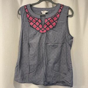 Vineyard Vines Navy Blouse with Pink Accents, size lg